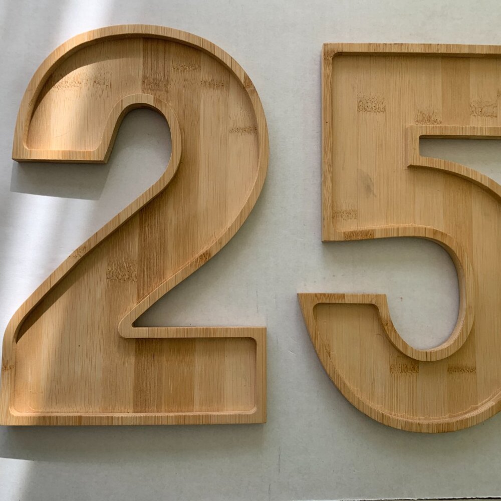 Wooden Bamboo Number 25 Charcuterie Boards Serving Trays Snack Platters 12"
